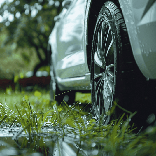 Car parking on wet grass